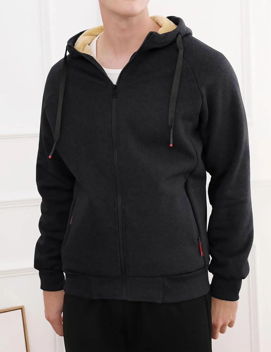Gihuo Men's Winter Sherpa Lined Hoodie Zip Up Sweatshirt Heavyweight Warm Fleece Jacket with Pockets
