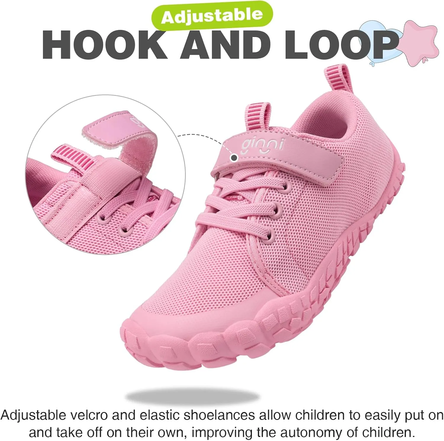 GINNI Boys Girls Barefoot Shoes - Lightweight Walking Running Athletic Sneakers, Breathable Zero Drop, Naturally Splay Wide Toe Box for Toddler, Little and Big Kids