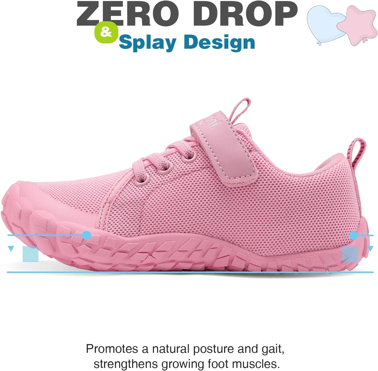 GINNI Boys Girls Barefoot Shoes - Lightweight Walking Running Athletic Sneakers, Breathable Zero Drop, Naturally Splay Wide Toe Box for Toddler, Little and Big Kids
