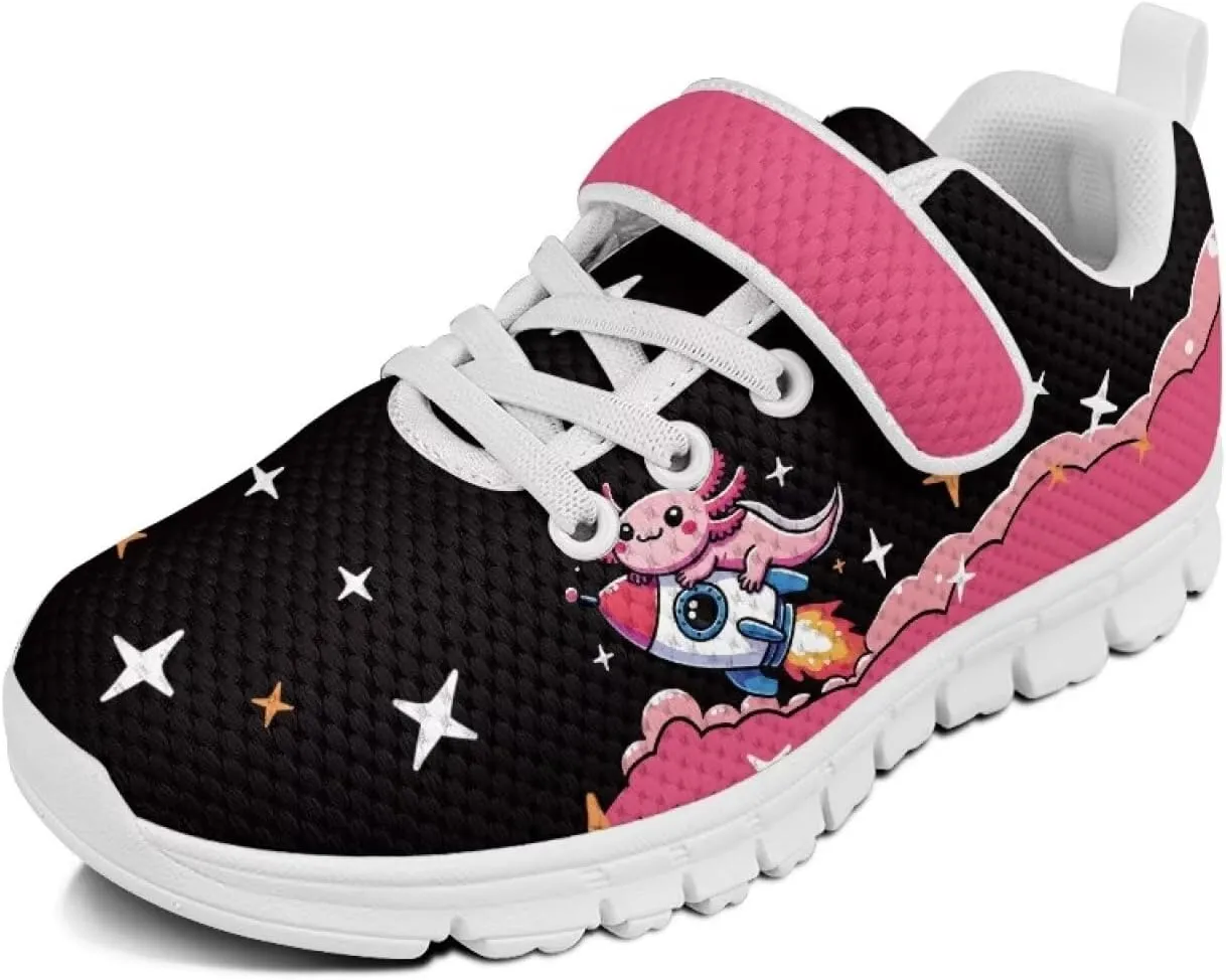 Girls' Athletic Shoes with Hook and Loop Kids Running Shoes for Travel