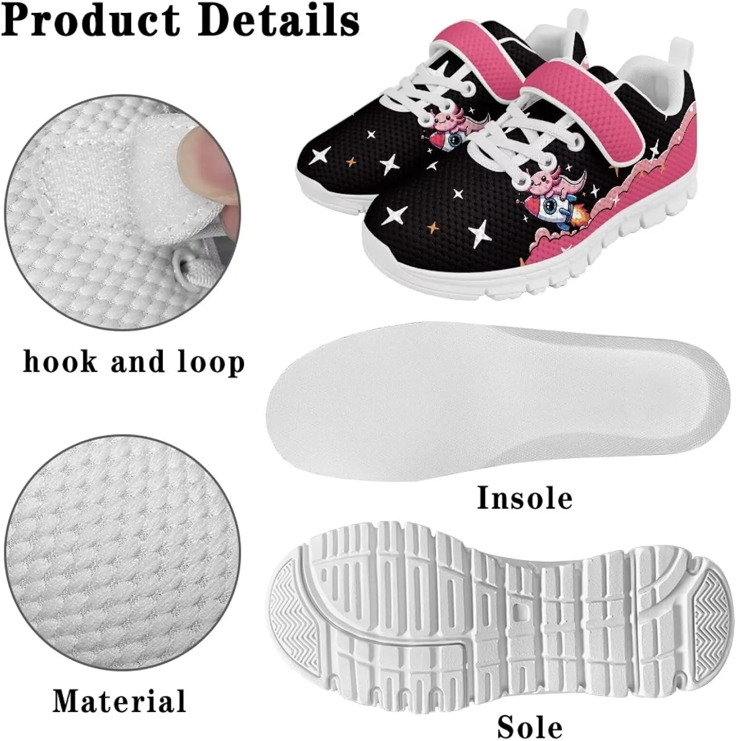 Girls' Athletic Shoes with Hook and Loop Kids Running Shoes for Travel