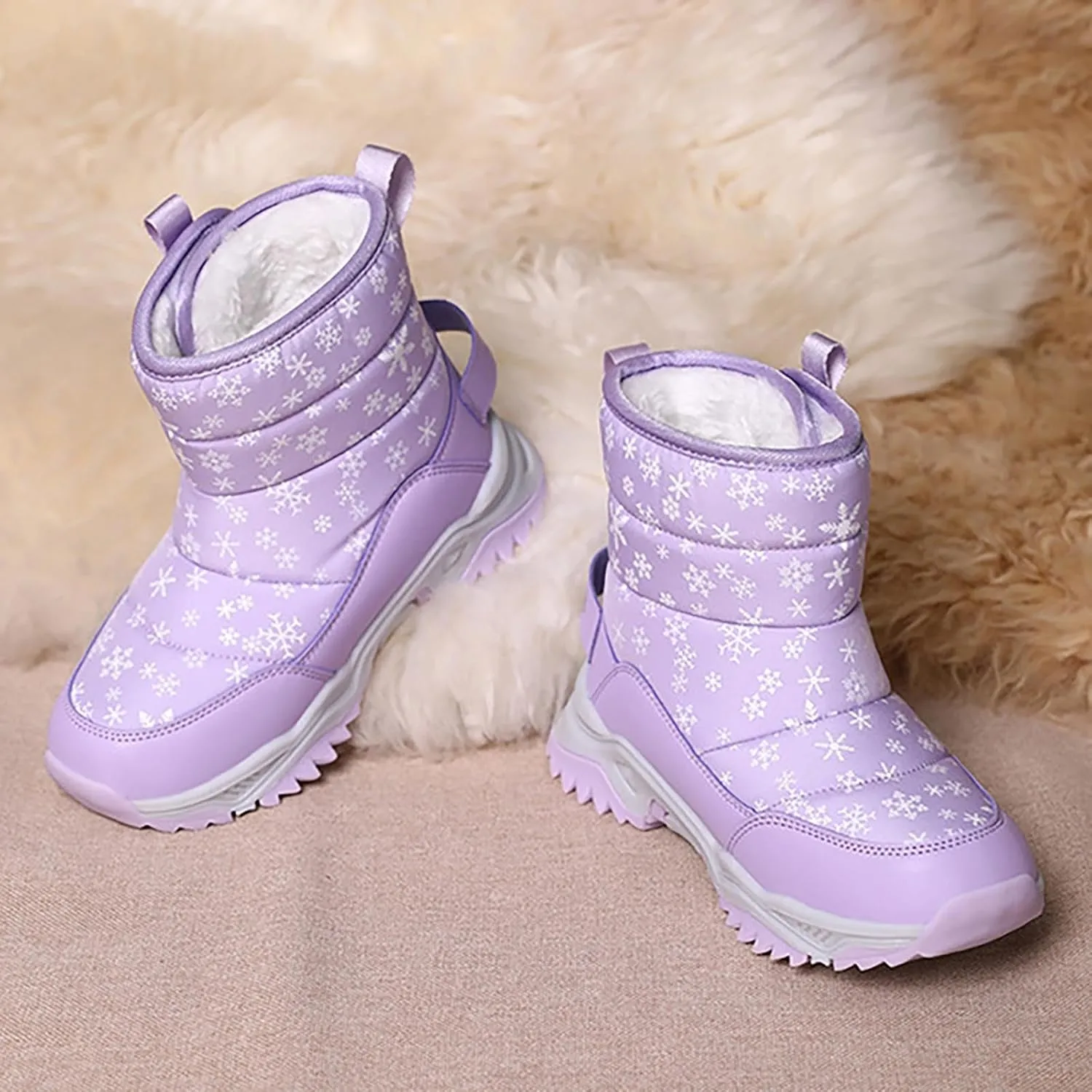 Girls Boys Snow Boots Outdoor Warm Comfortable Non Slip Mid Calf Padded Small Big Kids Winter Shoes Toddler Booties