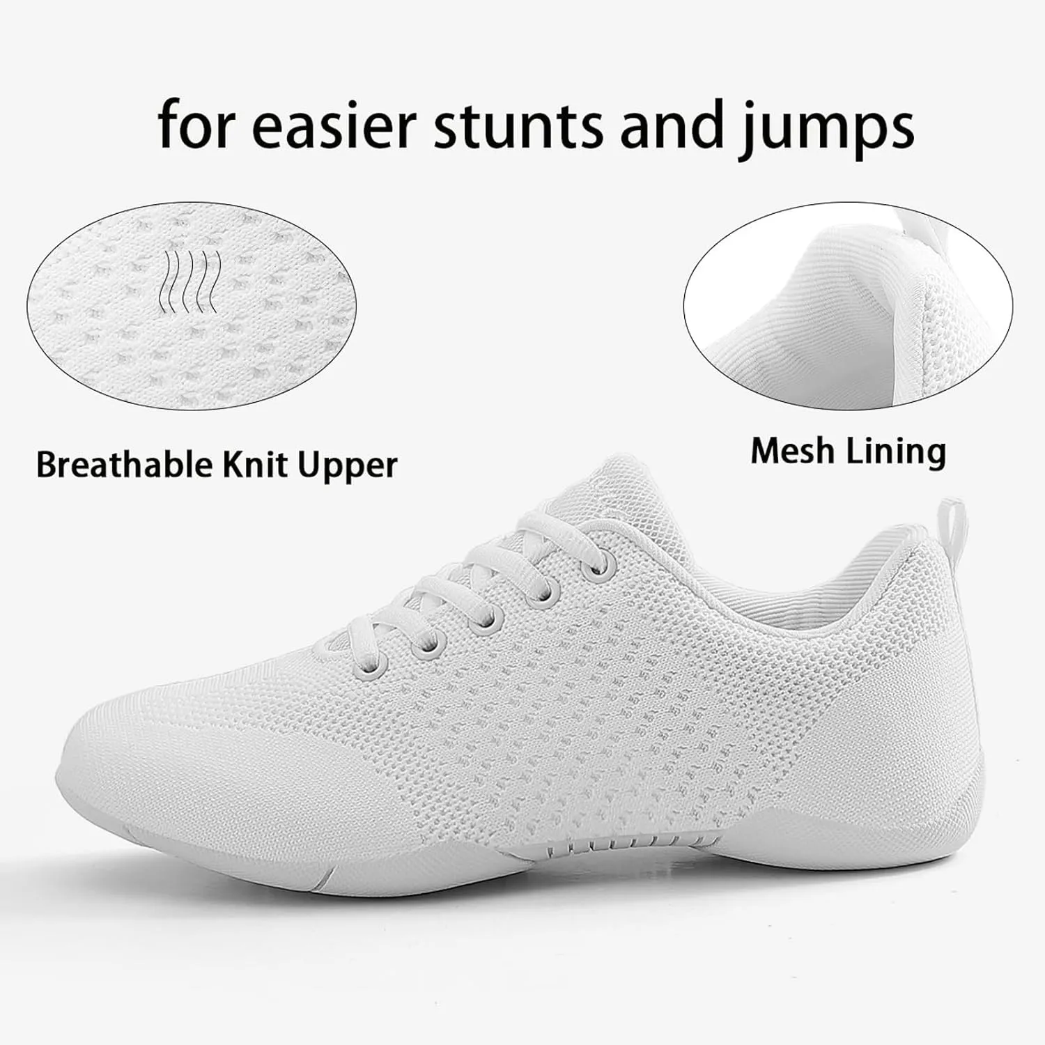 Girls Cheerleading Shoes Lightweight Breathable Youth Cheer Competition Sneakers for Practice, Dance and Gymnastics Size Little Kid 11.5 to Women 11 (Black/White)