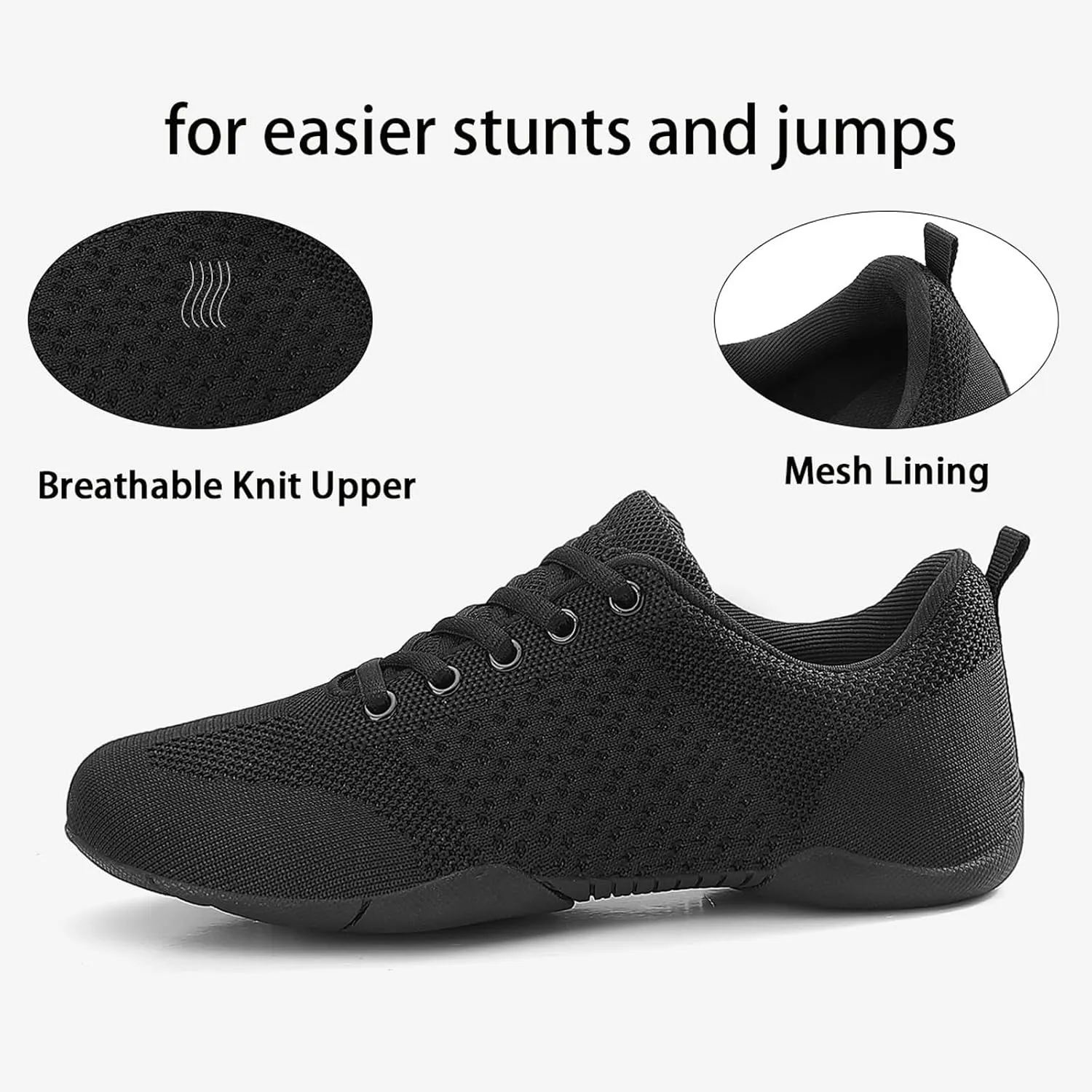 Girls Cheerleading Shoes Lightweight Breathable Youth Cheer Competition Sneakers for Practice, Dance and Gymnastics Size Little Kid 11.5 to Women 11 (Black/White)