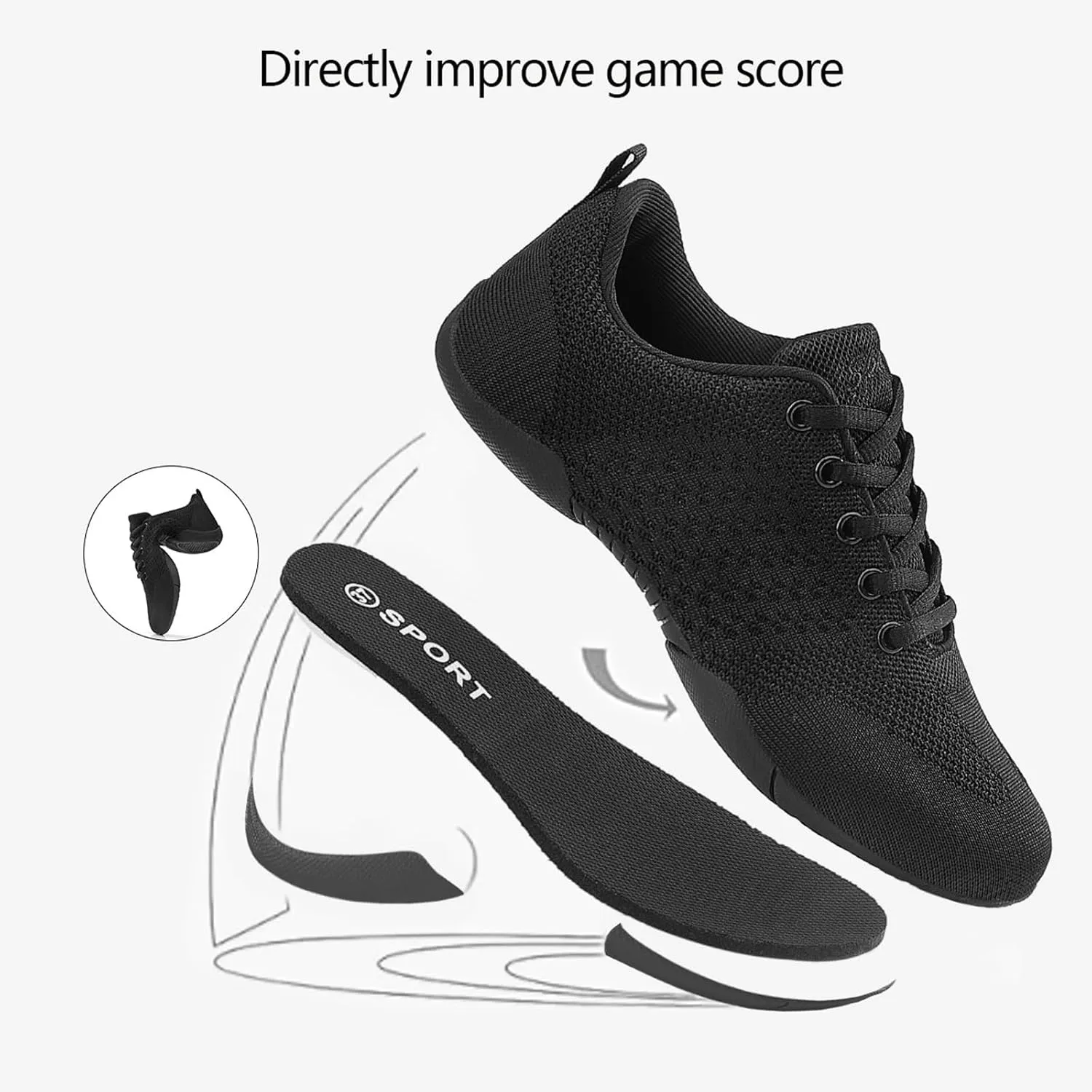 Girls Cheerleading Shoes Lightweight Breathable Youth Cheer Competition Sneakers for Practice, Dance and Gymnastics Size Little Kid 11.5 to Women 11 (Black/White)