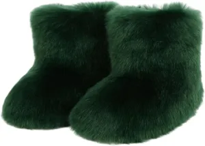 Girls Fluffy Furry Snow Boots Faux Fur Winter Warm Outdoor Boots