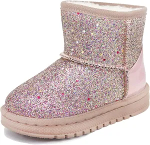 Girls Glitter Snow Boots Toddler/Little Girls Warm Winter Sequin Comfy Cute Durable Outdoor Sparkle Princess Ankle Boots