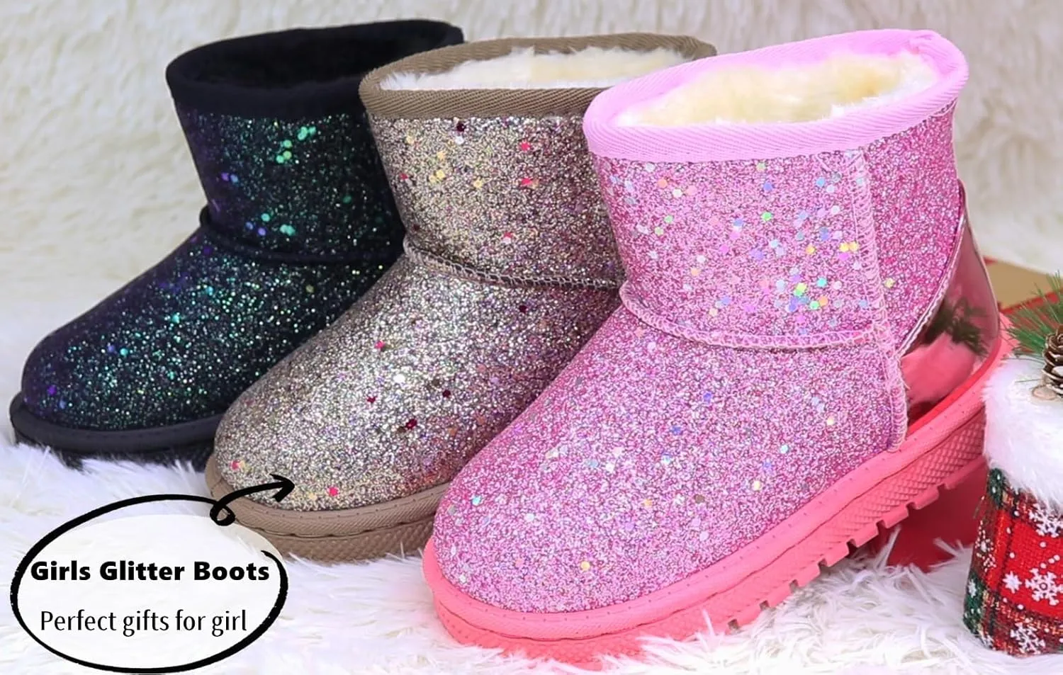 Girls Glitter Snow Boots Toddler/Little Girls Warm Winter Sequin Comfy Cute Durable Outdoor Sparkle Princess Ankle Boots