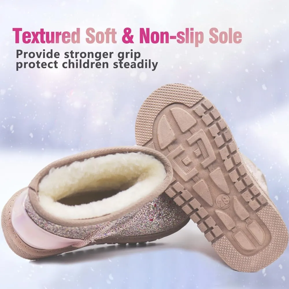Girls Glitter Snow Boots Toddler/Little Girls Warm Winter Sequin Comfy Cute Durable Outdoor Sparkle Princess Ankle Boots
