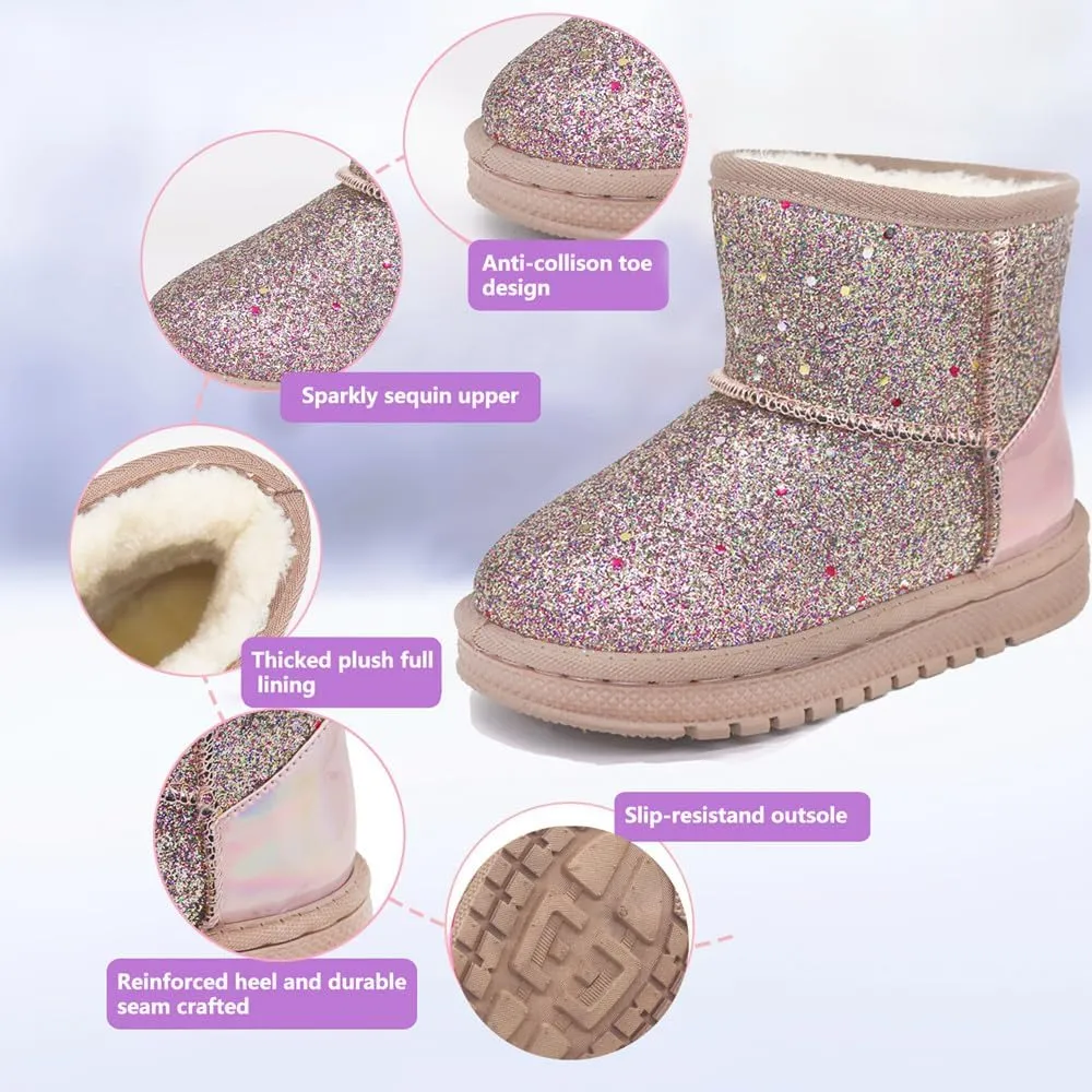 Girls Glitter Snow Boots Toddler/Little Girls Warm Winter Sequin Comfy Cute Durable Outdoor Sparkle Princess Ankle Boots