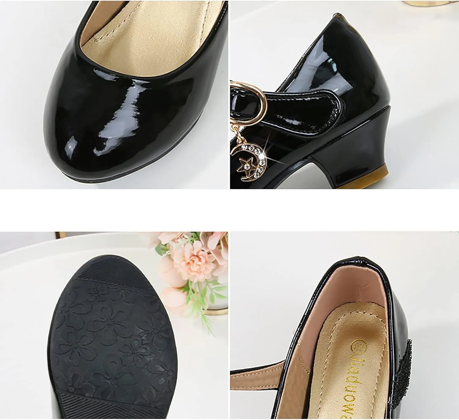 Girls High Heel Mary Jane Sandals Dress Wedding Closed Toe Ankle Shoes with Strap Fancy Trendy Non Slip Sandals