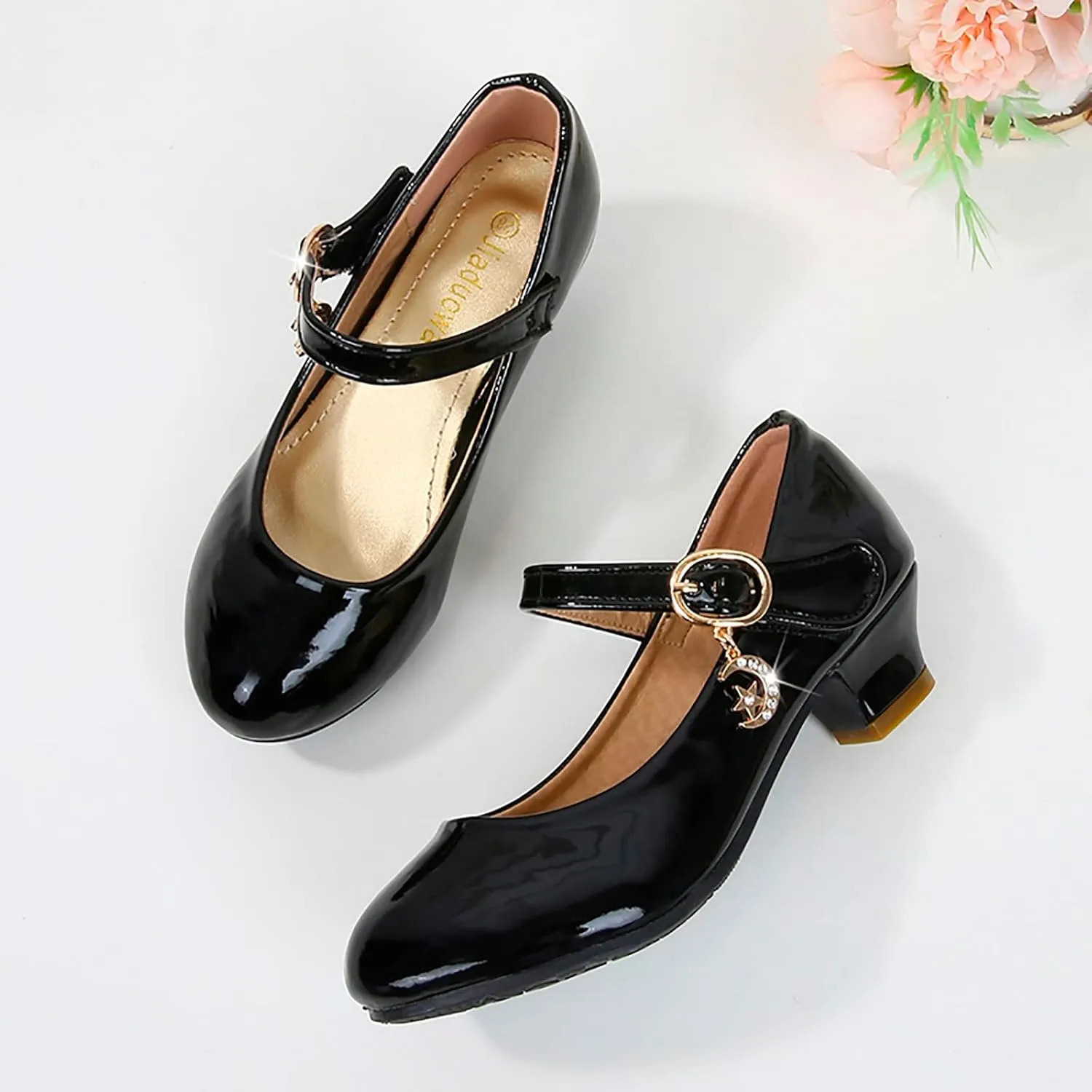 Girls High Heel Mary Jane Sandals Dress Wedding Closed Toe Ankle Shoes with Strap Fancy Trendy Non Slip Sandals
