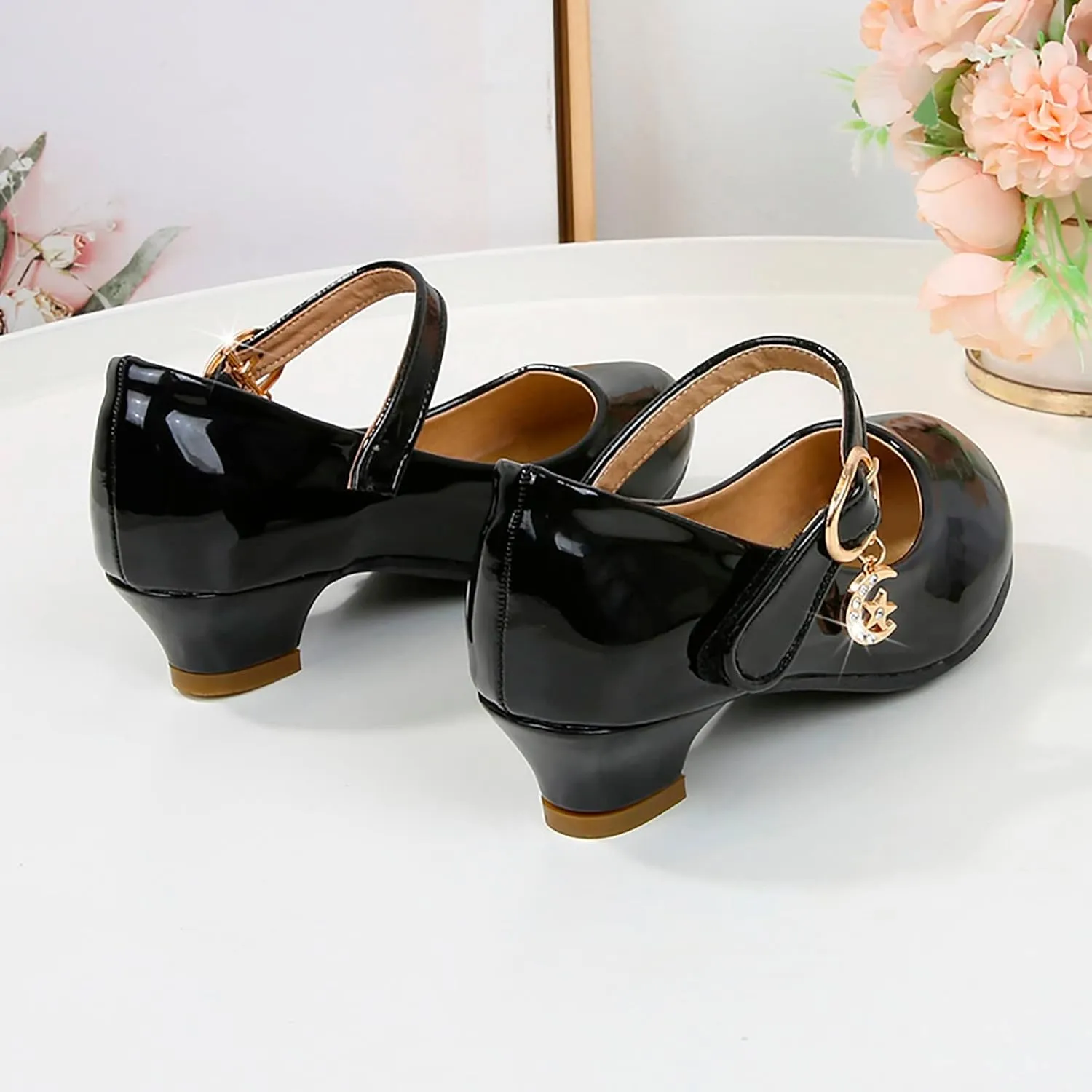 Girls High Heel Mary Jane Sandals Dress Wedding Closed Toe Ankle Shoes with Strap Fancy Trendy Non Slip Sandals