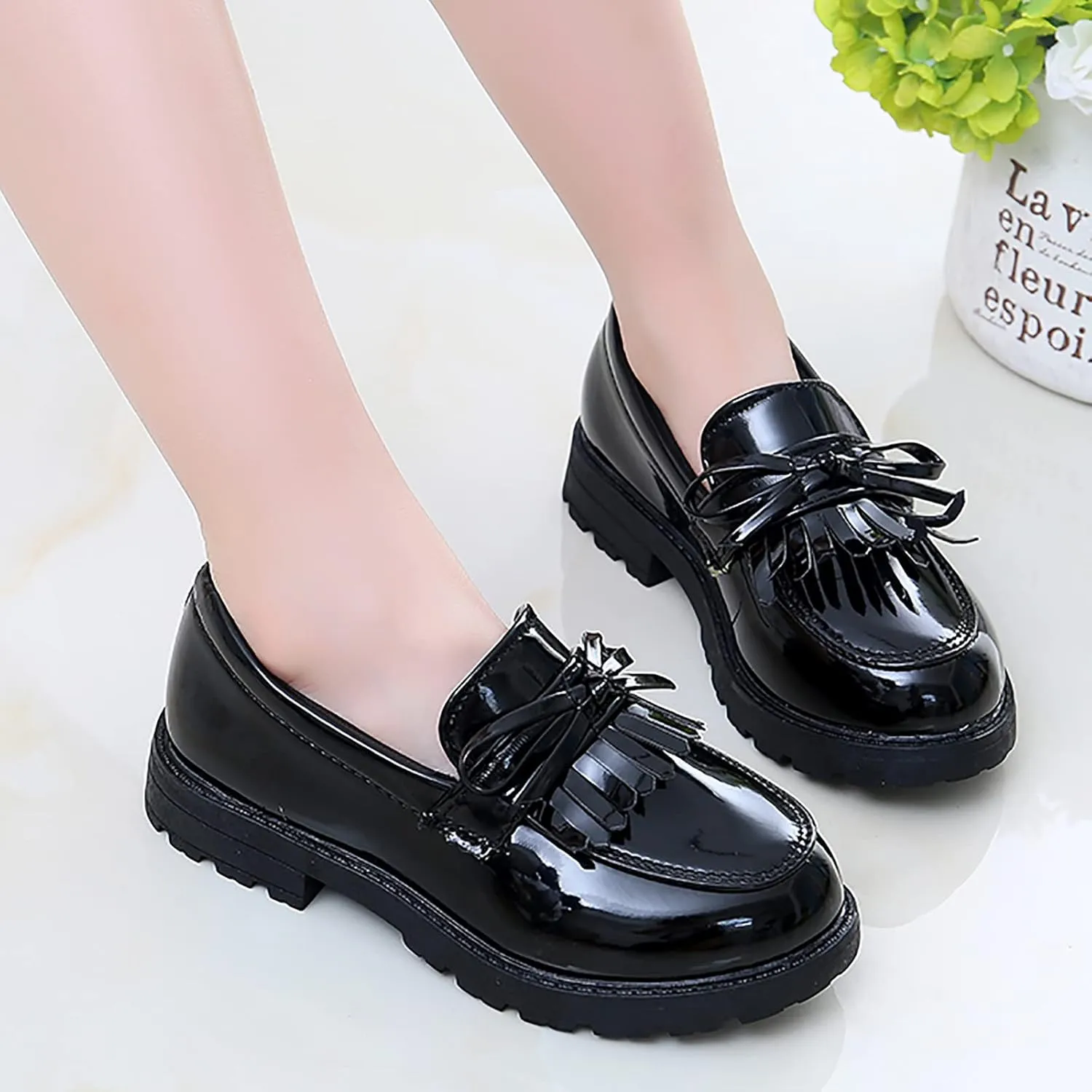 Girls Kids Mary Jane Shoes Rubber Sole Ankle Loafers Toddler Dress Dance Formal Sneakers Low Heel Lightweight Non Slip