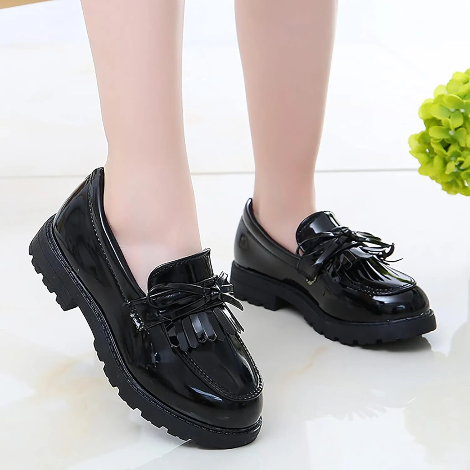 Girls Kids Mary Jane Shoes Rubber Sole Ankle Loafers Toddler Dress Dance Formal Sneakers Low Heel Lightweight Non Slip