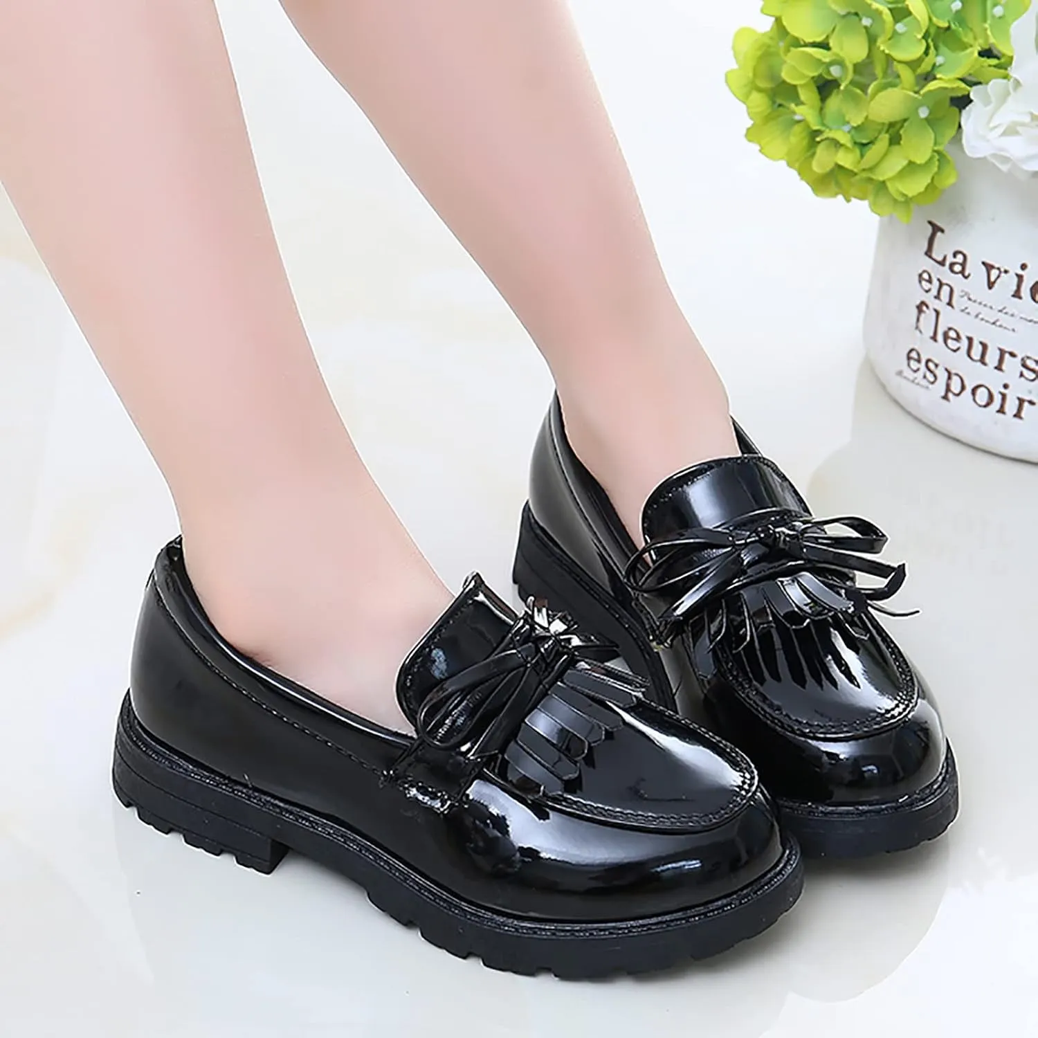 Girls Kids Mary Jane Shoes Rubber Sole Ankle Loafers Toddler Dress Dance Formal Sneakers Low Heel Lightweight Non Slip