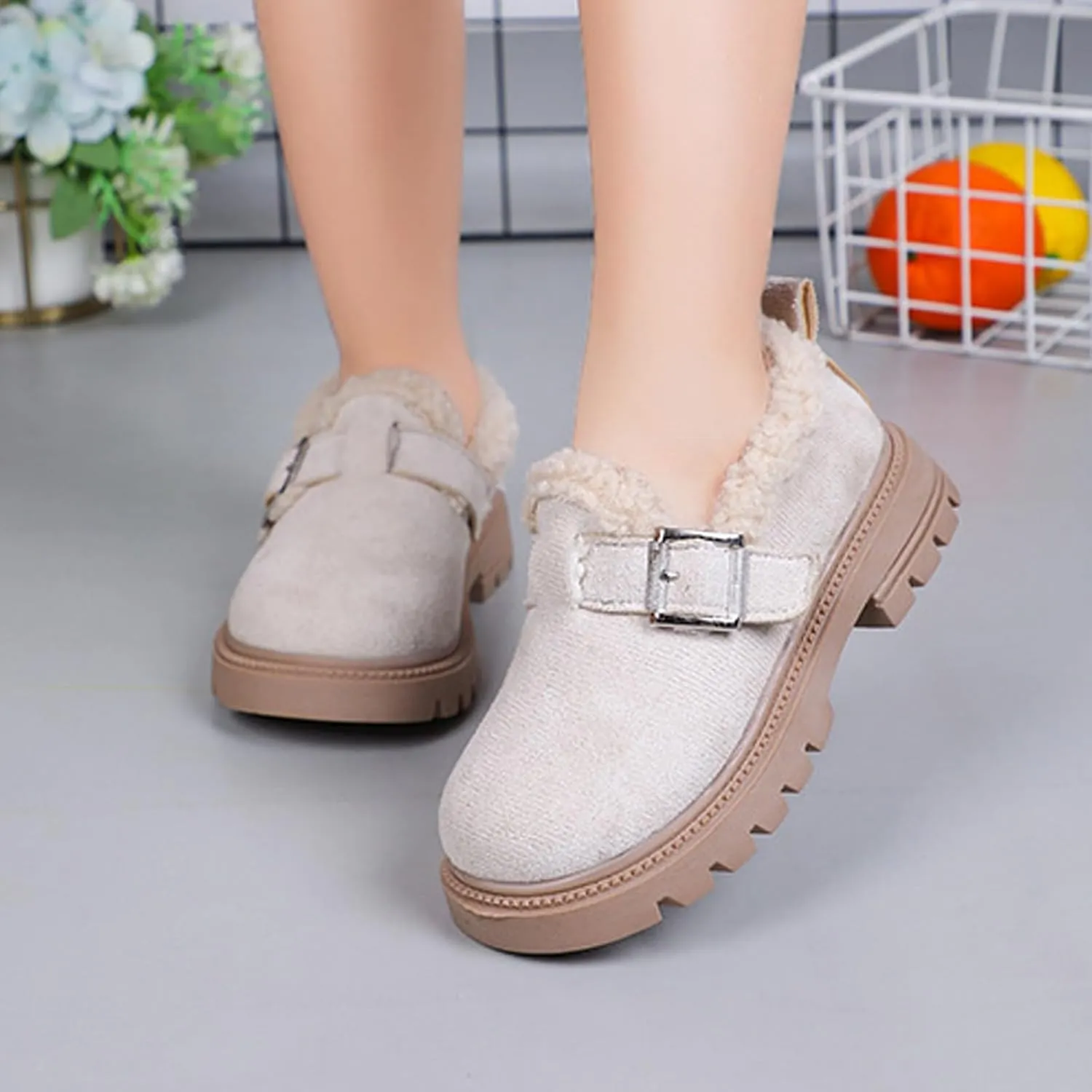 Girls Platform Slippers Boots Shoes Plush Thick Bottom Cuddle Slides Indoor Outdoor Soft Slip On Shoes for Kids