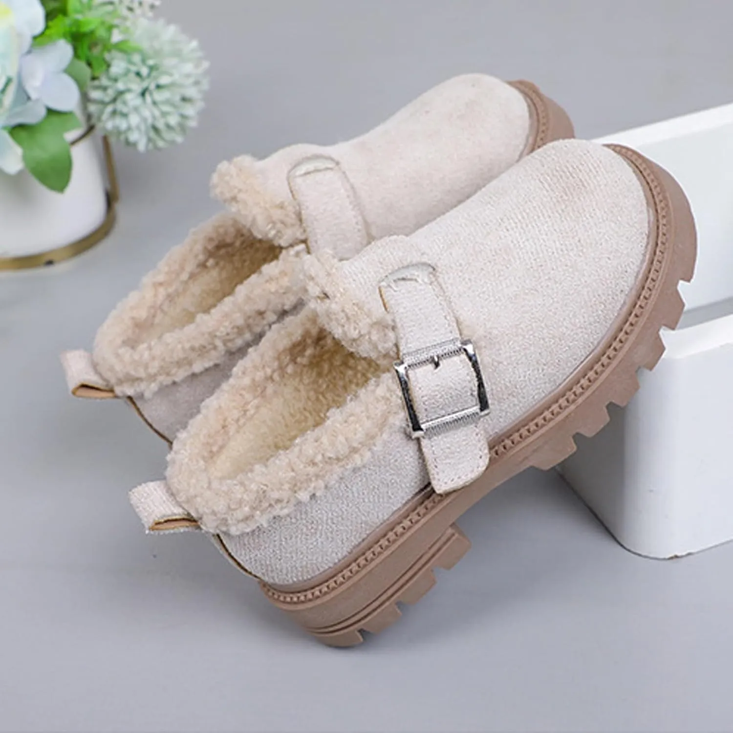 Girls Platform Slippers Boots Shoes Plush Thick Bottom Cuddle Slides Indoor Outdoor Soft Slip On Shoes for Kids