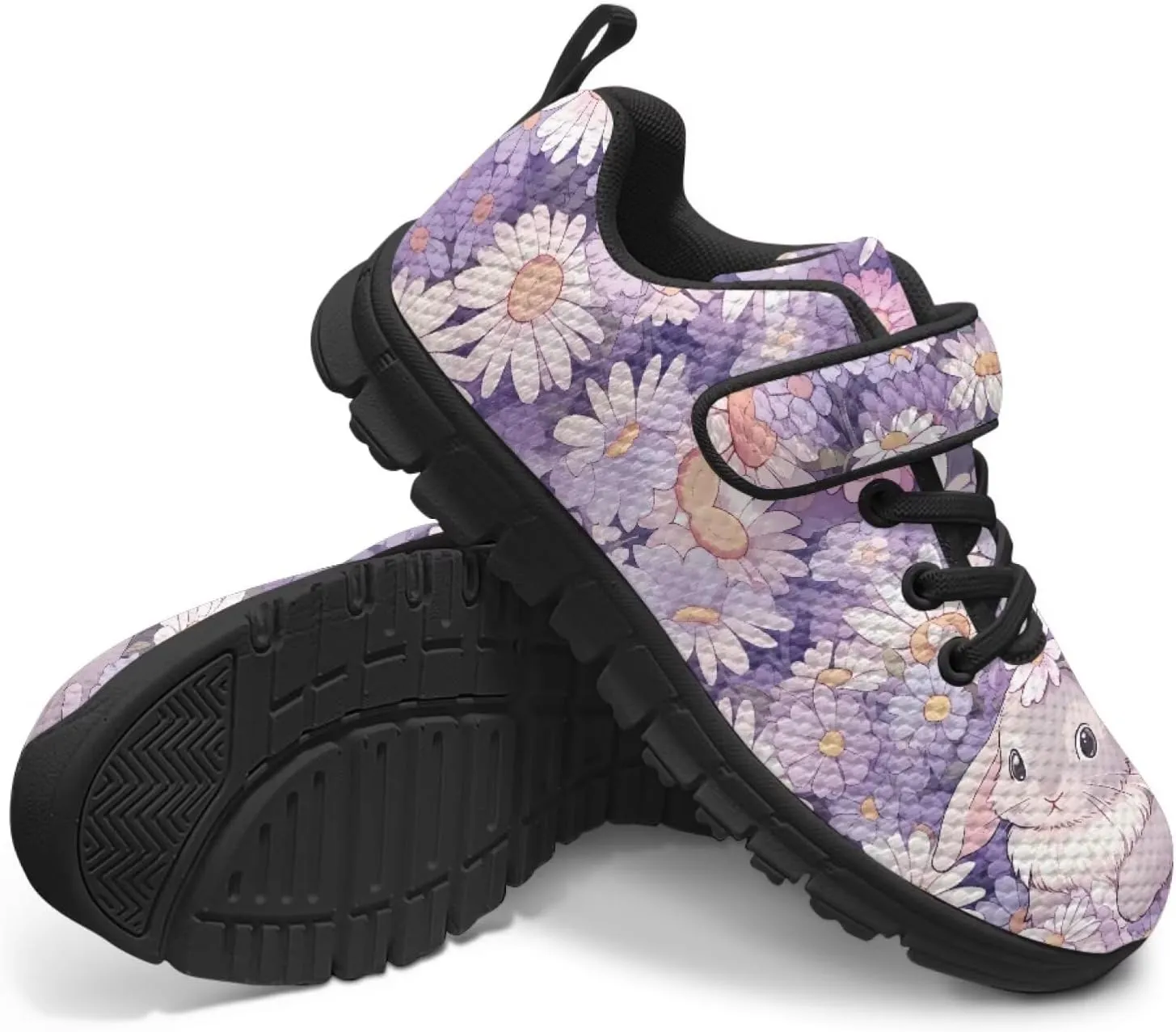 Girls Running Shoes with Hook and Loop Cute Print Kids Tennis Shoes for Outdoor Activities