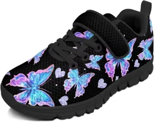 Girls Running Shoes with Hook and Loop Cute Print Kids Tennis Shoes for Outdoor Activities