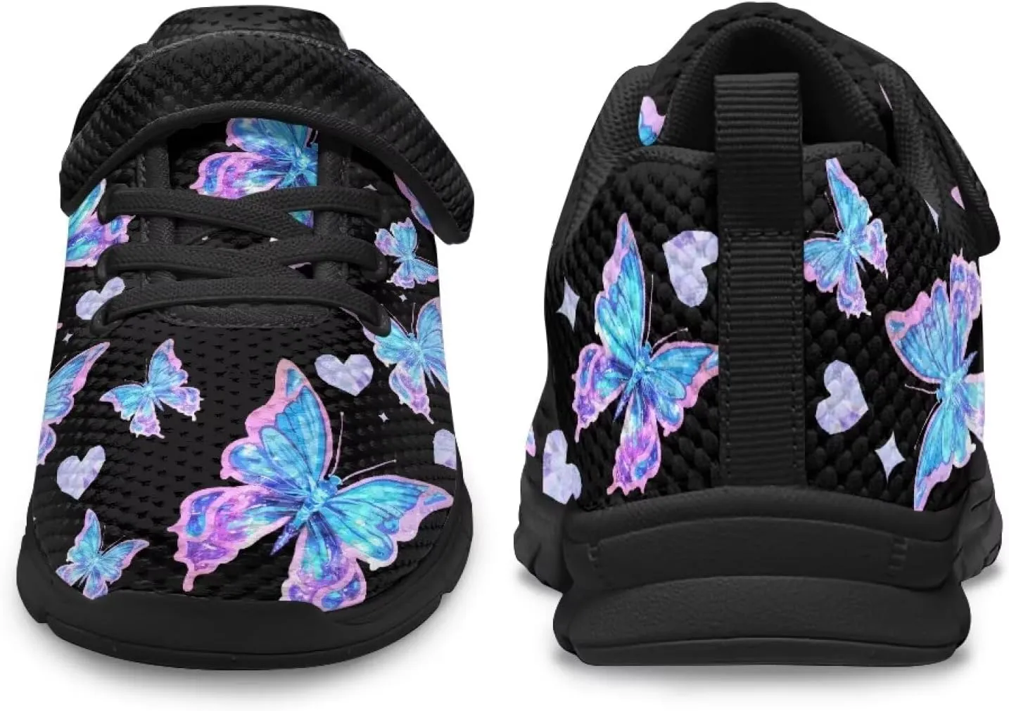 Girls Running Shoes with Hook and Loop Cute Print Kids Tennis Shoes for Outdoor Activities