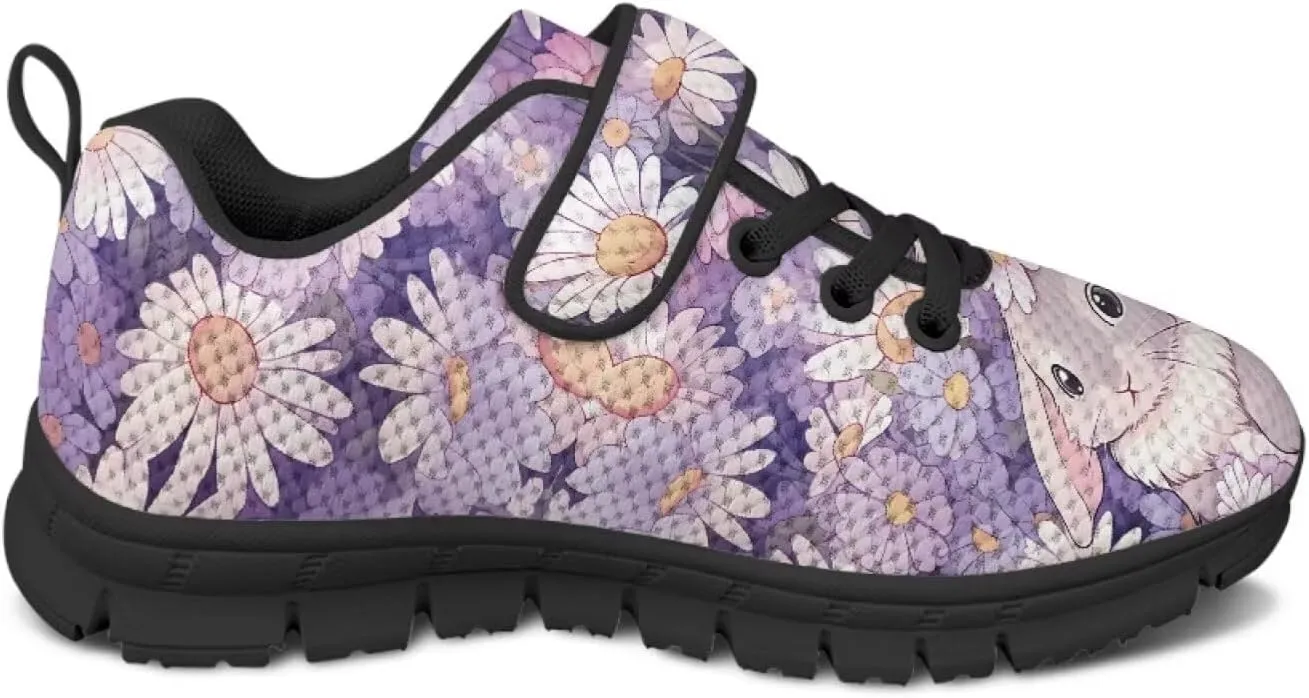Girls Running Shoes with Hook and Loop Cute Print Kids Tennis Shoes for Outdoor Activities