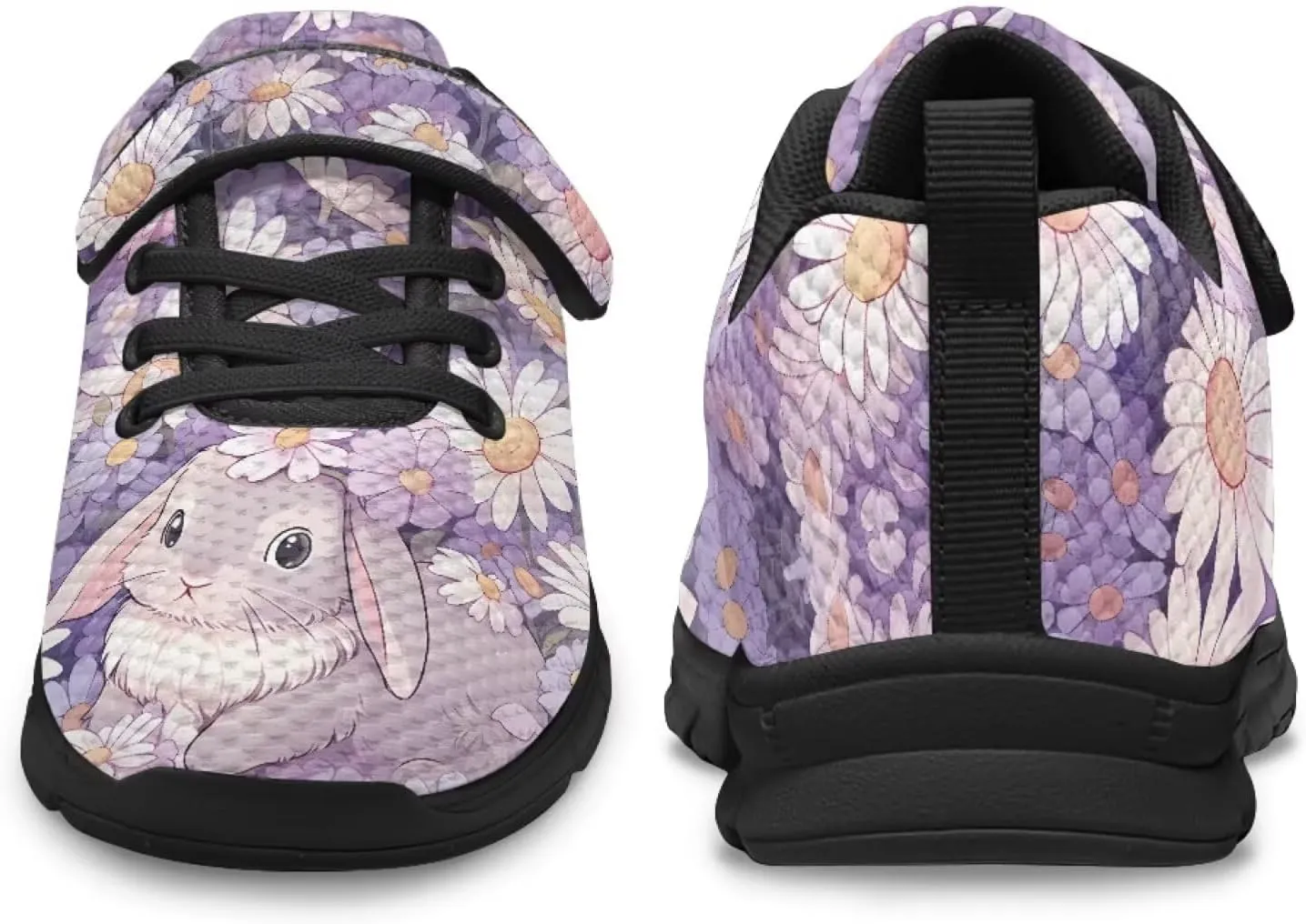 Girls Running Shoes with Hook and Loop Cute Print Kids Tennis Shoes for Outdoor Activities