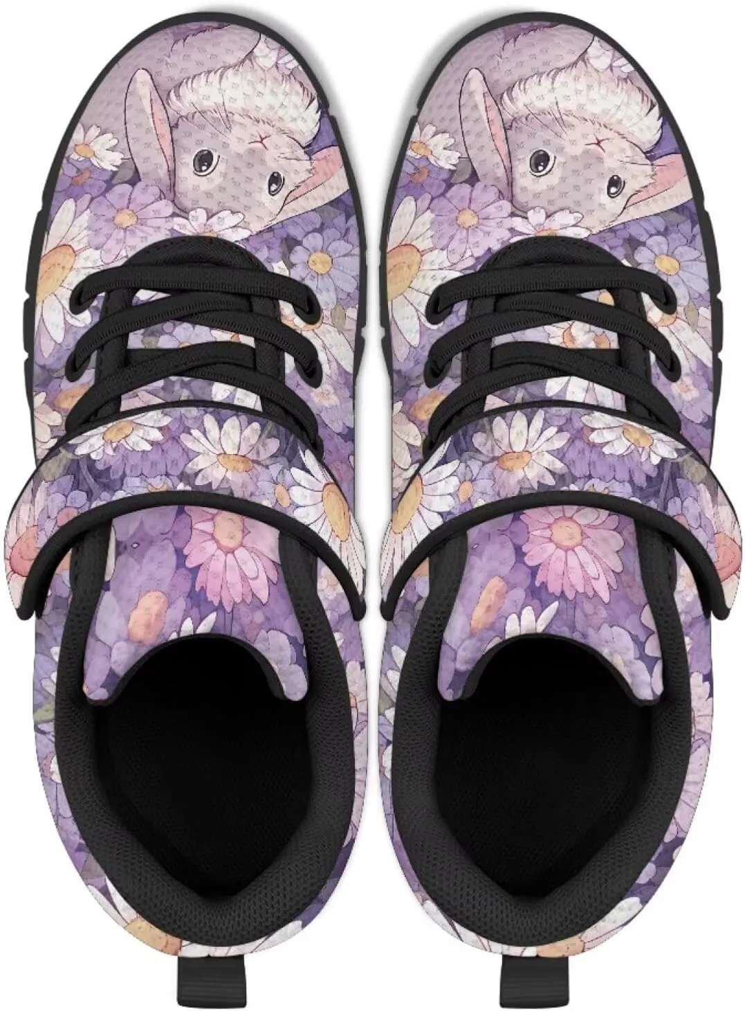 Girls Running Shoes with Hook and Loop Cute Print Kids Tennis Shoes for Outdoor Activities