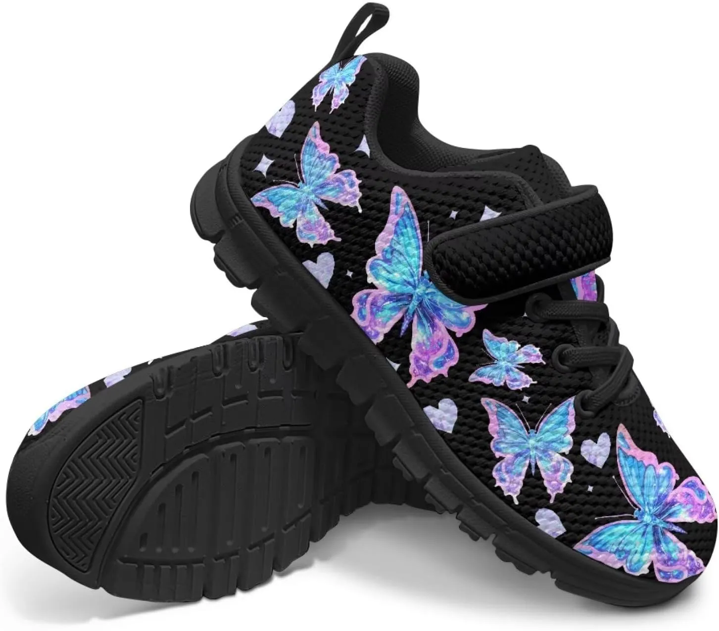 Girls Running Shoes with Hook and Loop Cute Print Kids Tennis Shoes for Outdoor Activities