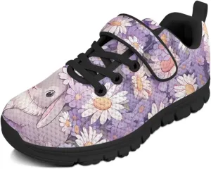 Girls Running Shoes with Hook and Loop Cute Print Kids Tennis Shoes for Outdoor Activities