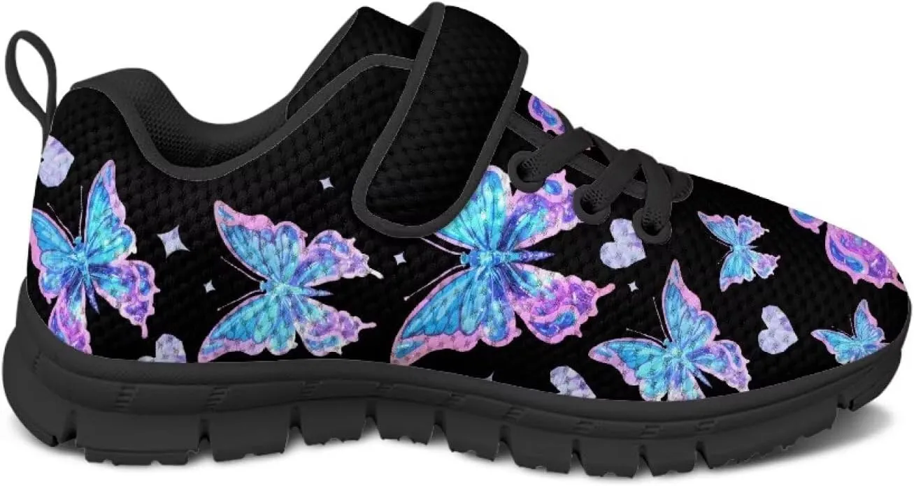 Girls Running Shoes with Hook and Loop Cute Print Kids Tennis Shoes for Outdoor Activities