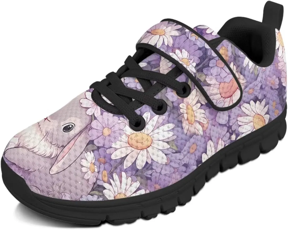 Girls Running Shoes with Hook and Loop Cute Print Kids Tennis Shoes for Outdoor Activities
