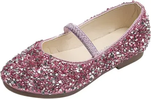 Girls Sequins Glitter Loafers Sneakers Closed Toe Ankle with Strap Low Heel Dress Dance Formal Uniform Shoes