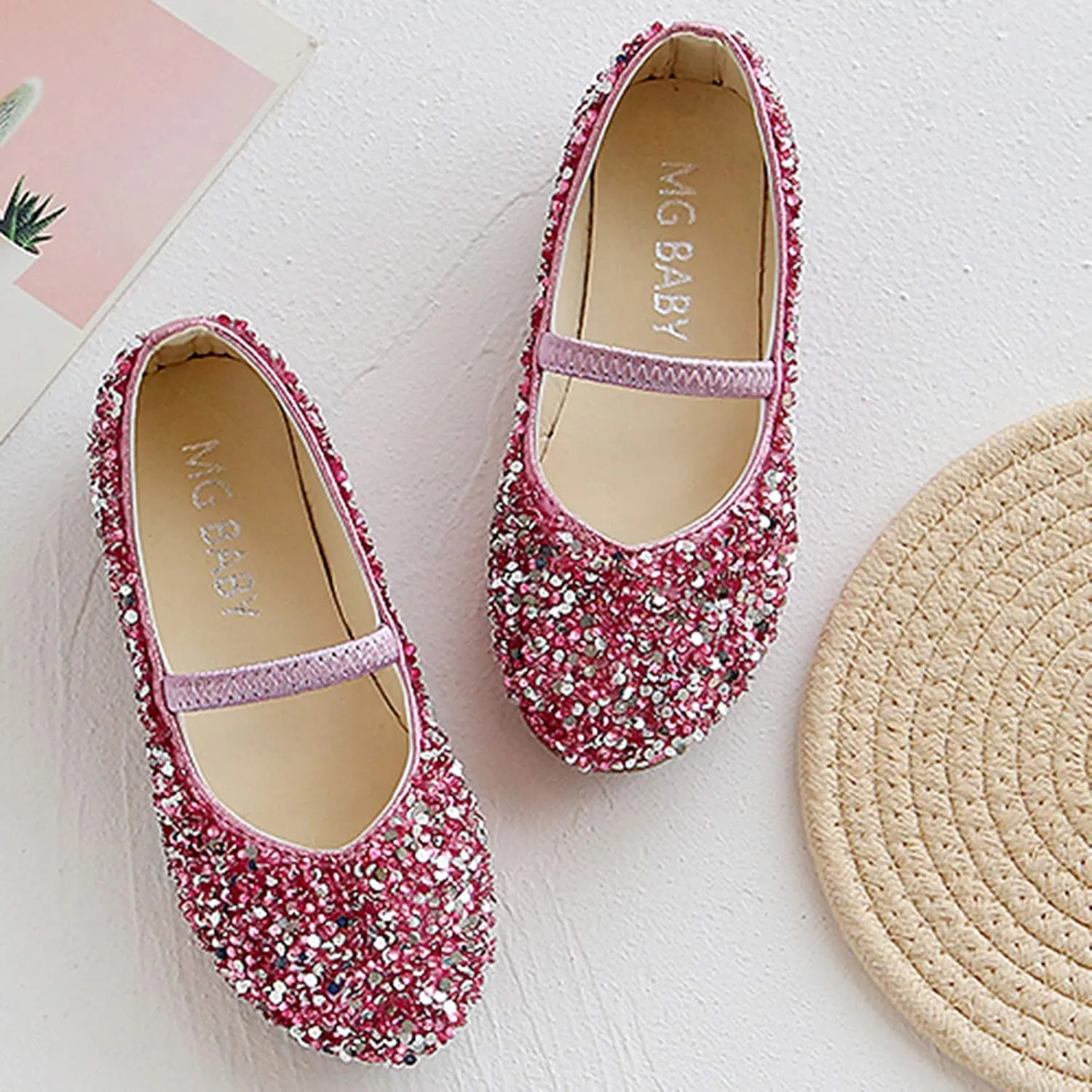 Girls Sequins Glitter Loafers Sneakers Closed Toe Ankle with Strap Low Heel Dress Dance Formal Uniform Shoes