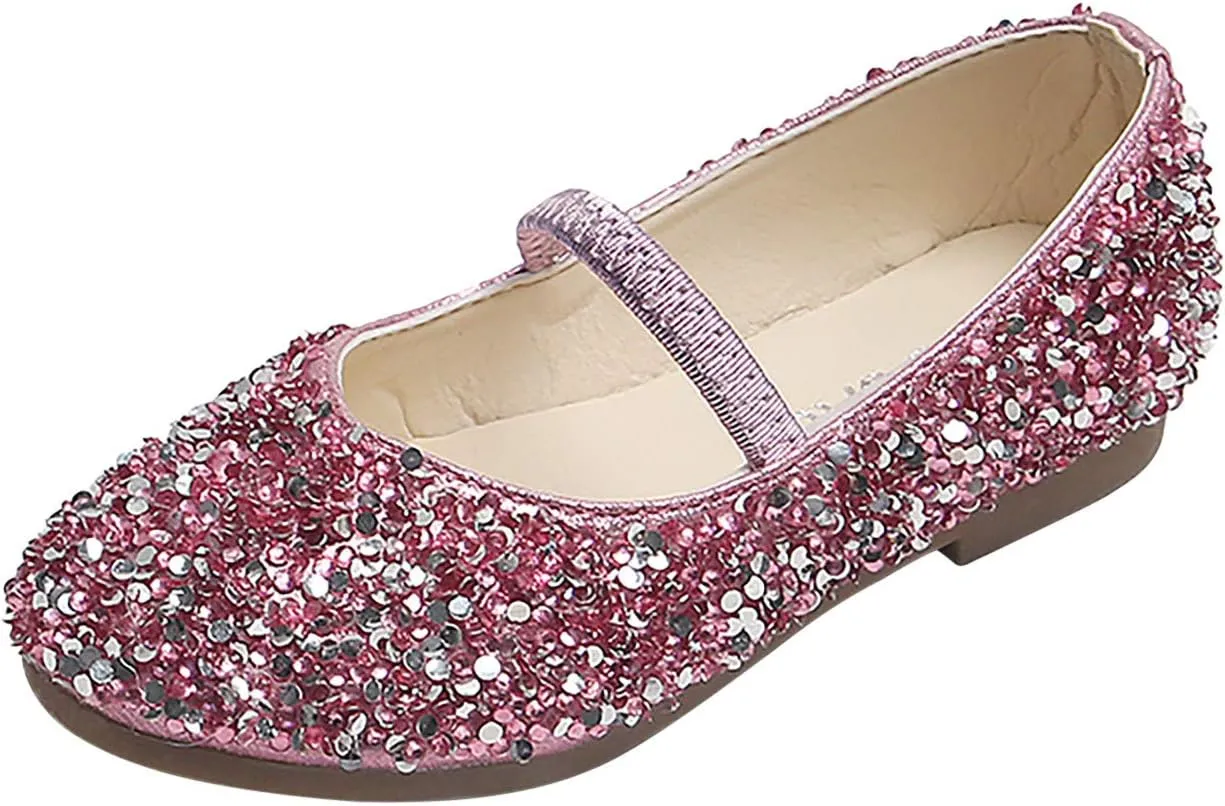 Girls Sequins Glitter Loafers Sneakers Closed Toe Ankle with Strap Low Heel Dress Dance Formal Uniform Shoes