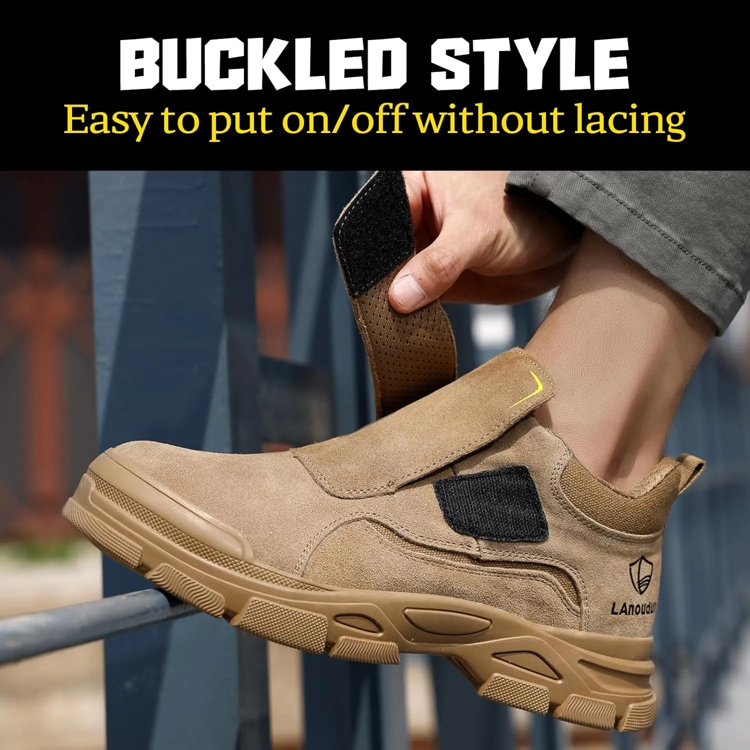 GLANOUDUN Welding Boots for Men Slip on Work Boots for Men Steel Toe Boot Comfortable Welder Boot Construction Safety Footwear Indestructible Men's Steel Toe Shoes