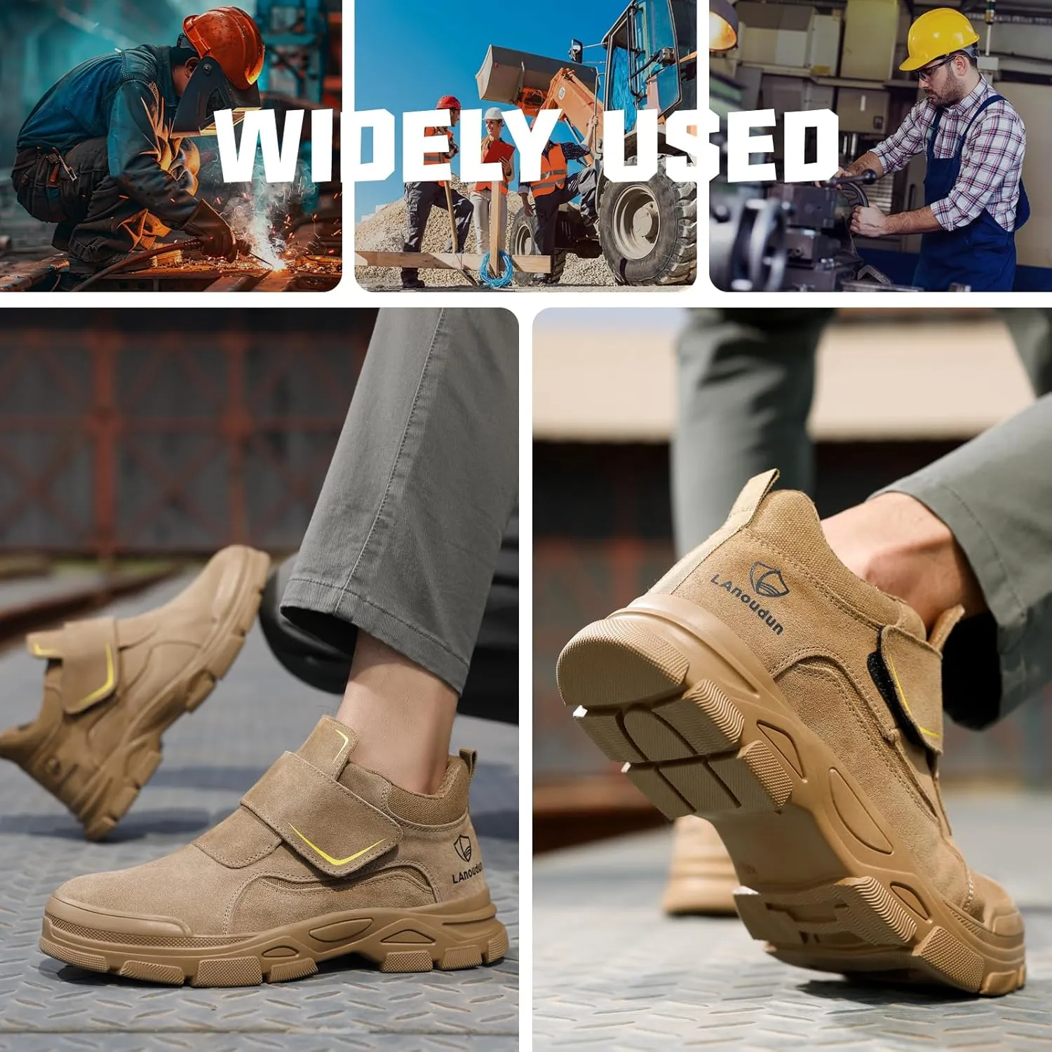 GLANOUDUN Welding Boots for Men Slip on Work Boots for Men Steel Toe Boot Comfortable Welder Boot Construction Safety Footwear Indestructible Men's Steel Toe Shoes