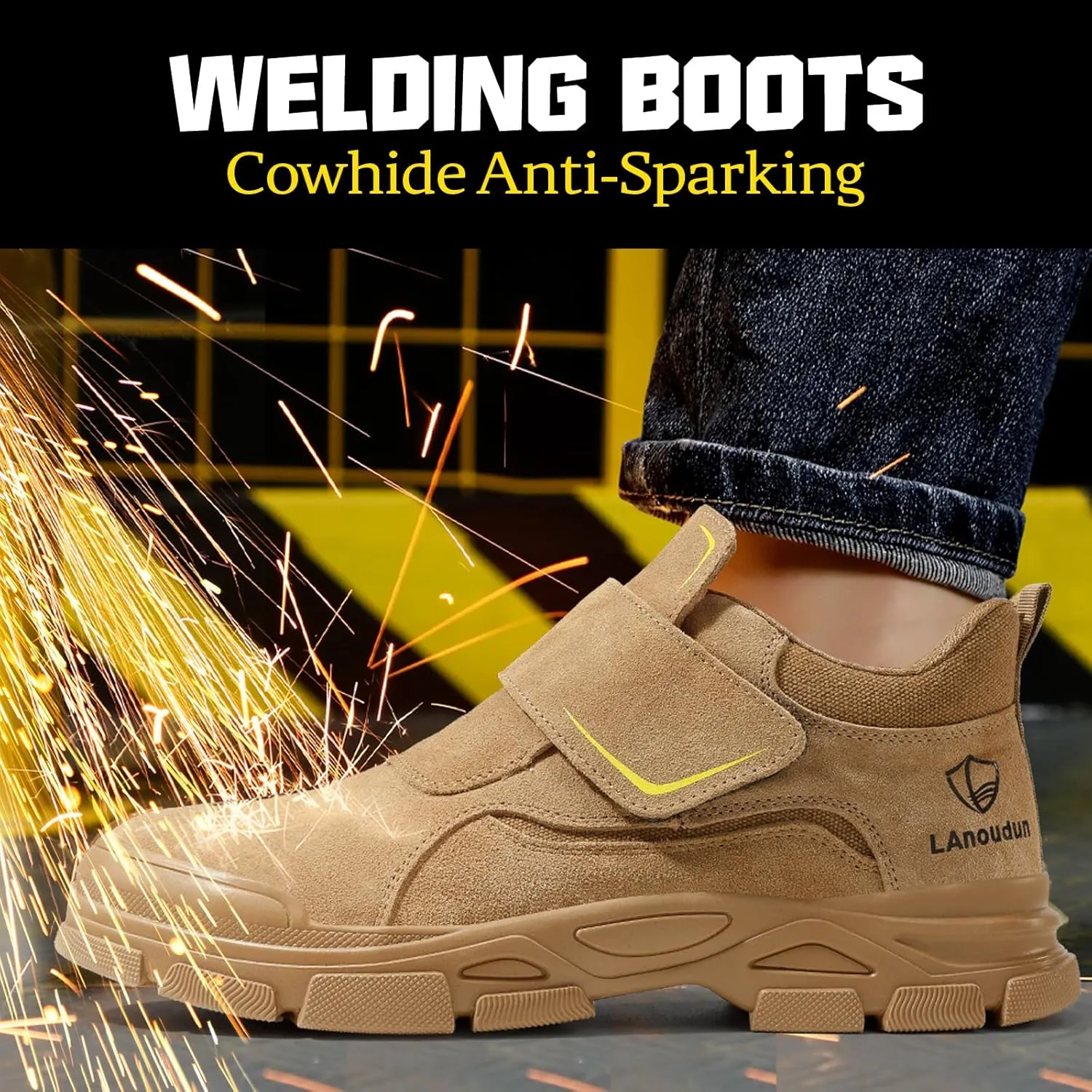 GLANOUDUN Welding Boots for Men Slip on Work Boots for Men Steel Toe Boot Comfortable Welder Boot Construction Safety Footwear Indestructible Men's Steel Toe Shoes