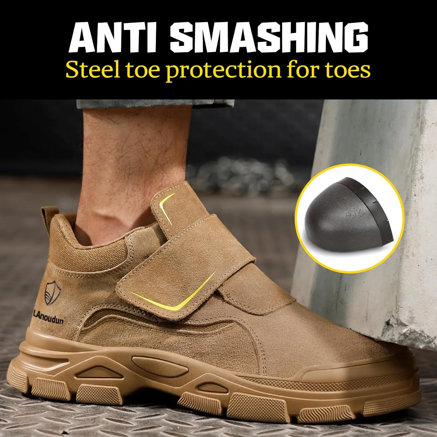 GLANOUDUN Welding Boots for Men Slip on Work Boots for Men Steel Toe Boot Comfortable Welder Boot Construction Safety Footwear Indestructible Men's Steel Toe Shoes