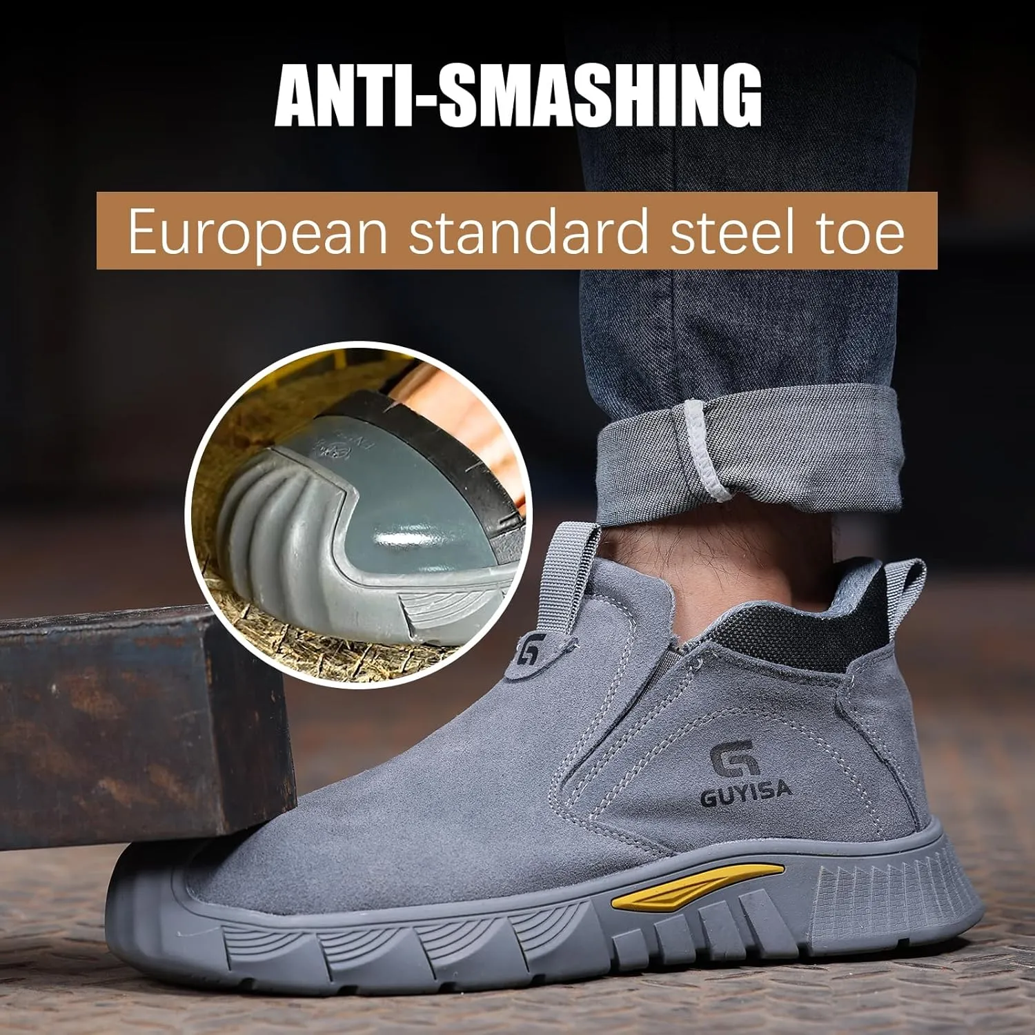 GLANOUDUN Welding Work Boots for Men Slip on Steel Toe Shoes for Men Indestructible Steel Toe Boots Welder Men's Working Shoes Fireproof Safety Footwear for Construction Men's Work & Safety Footwear