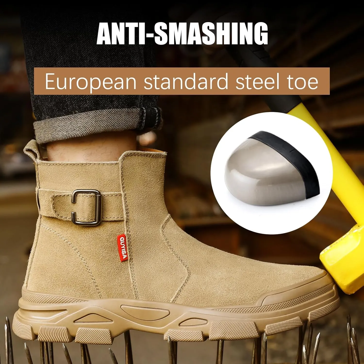 GLANOUDUN Welding Work Boots for Men Slip on Steel Toe Shoes for Men Indestructible Steel Toe Boots Welder Men's Working Shoes Fireproof Safety Footwear for Construction Men's Work & Safety Footwear