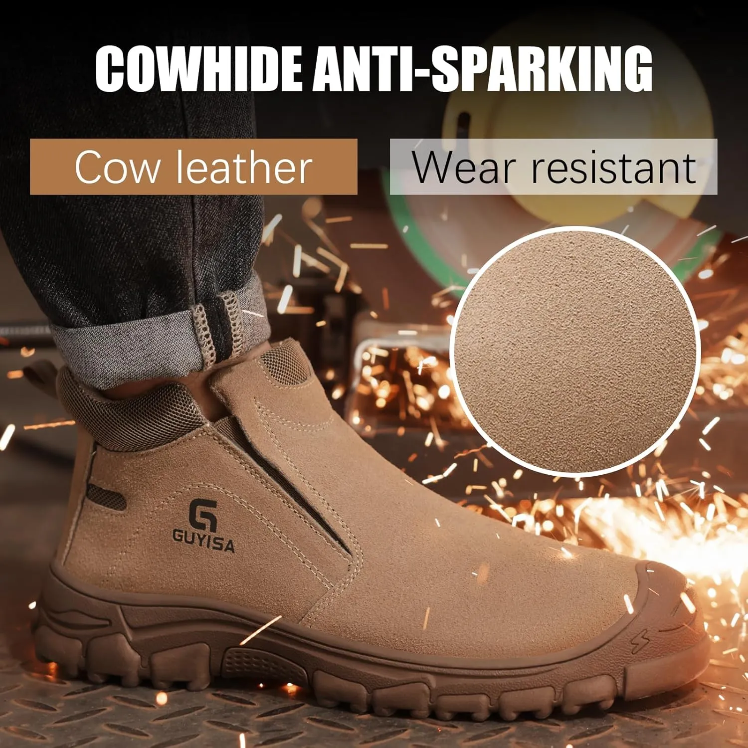GLANOUDUN Welding Work Boots for Men Slip on Steel Toe Shoes for Men Indestructible Steel Toe Boots Welder Men's Working Shoes Fireproof Safety Footwear for Construction Men's Work & Safety Footwear