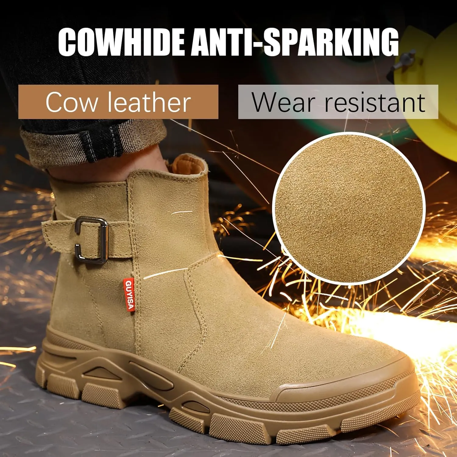 GLANOUDUN Welding Work Boots for Men Slip on Steel Toe Shoes for Men Indestructible Steel Toe Boots Welder Men's Working Shoes Fireproof Safety Footwear for Construction Men's Work & Safety Footwear