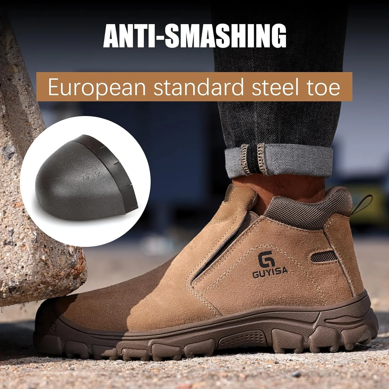 GLANOUDUN Welding Work Boots for Men Slip on Steel Toe Shoes for Men Indestructible Steel Toe Boots Welder Men's Working Shoes Fireproof Safety Footwear for Construction Men's Work & Safety Footwear
