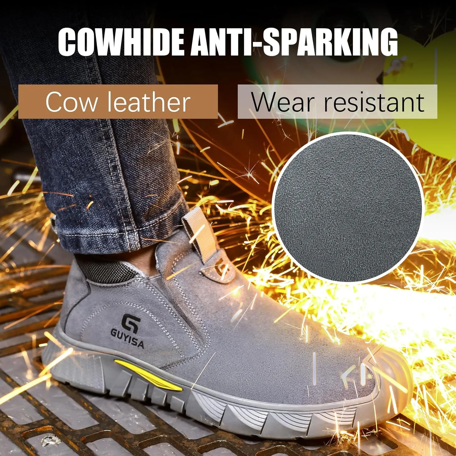 GLANOUDUN Welding Work Boots for Men Slip on Steel Toe Shoes for Men Indestructible Steel Toe Boots Welder Men's Working Shoes Fireproof Safety Footwear for Construction Men's Work & Safety Footwear