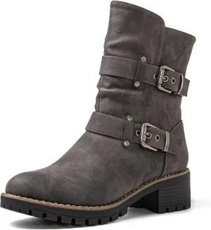 GLOBALWIN Women's Biker Boots, Black, GW-W21YY13, Ankle Boots, Bootie, Zip Closure, Block Heel, All-Day Comfort, Versatile, Ethically Made