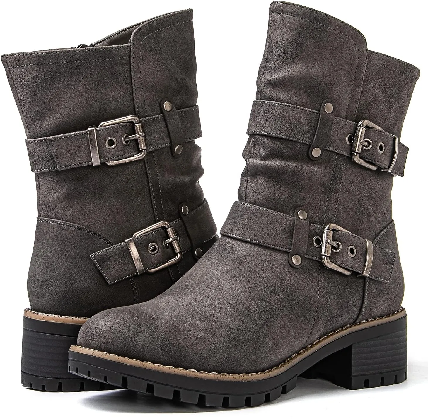 GLOBALWIN Women's Biker Boots, Black, GW-W21YY13, Ankle Boots, Bootie, Zip Closure, Block Heel, All-Day Comfort, Versatile, Ethically Made
