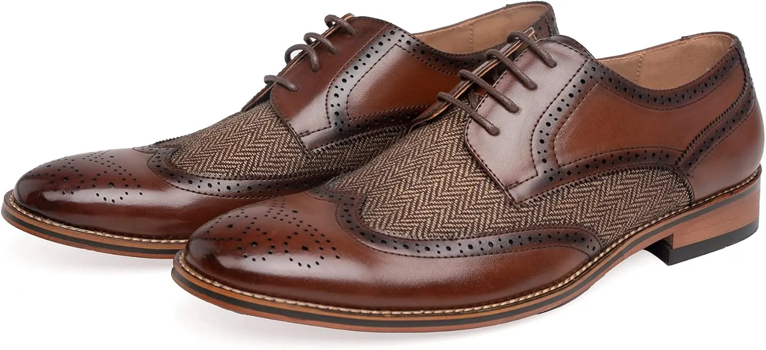 Goor Men's Oxfords Classic Wing Tip Casual Dress Shoes Comfortable Breathable Formal Leather Shoes Applicable to Business,Work,Party,Wedding,Daily Walk