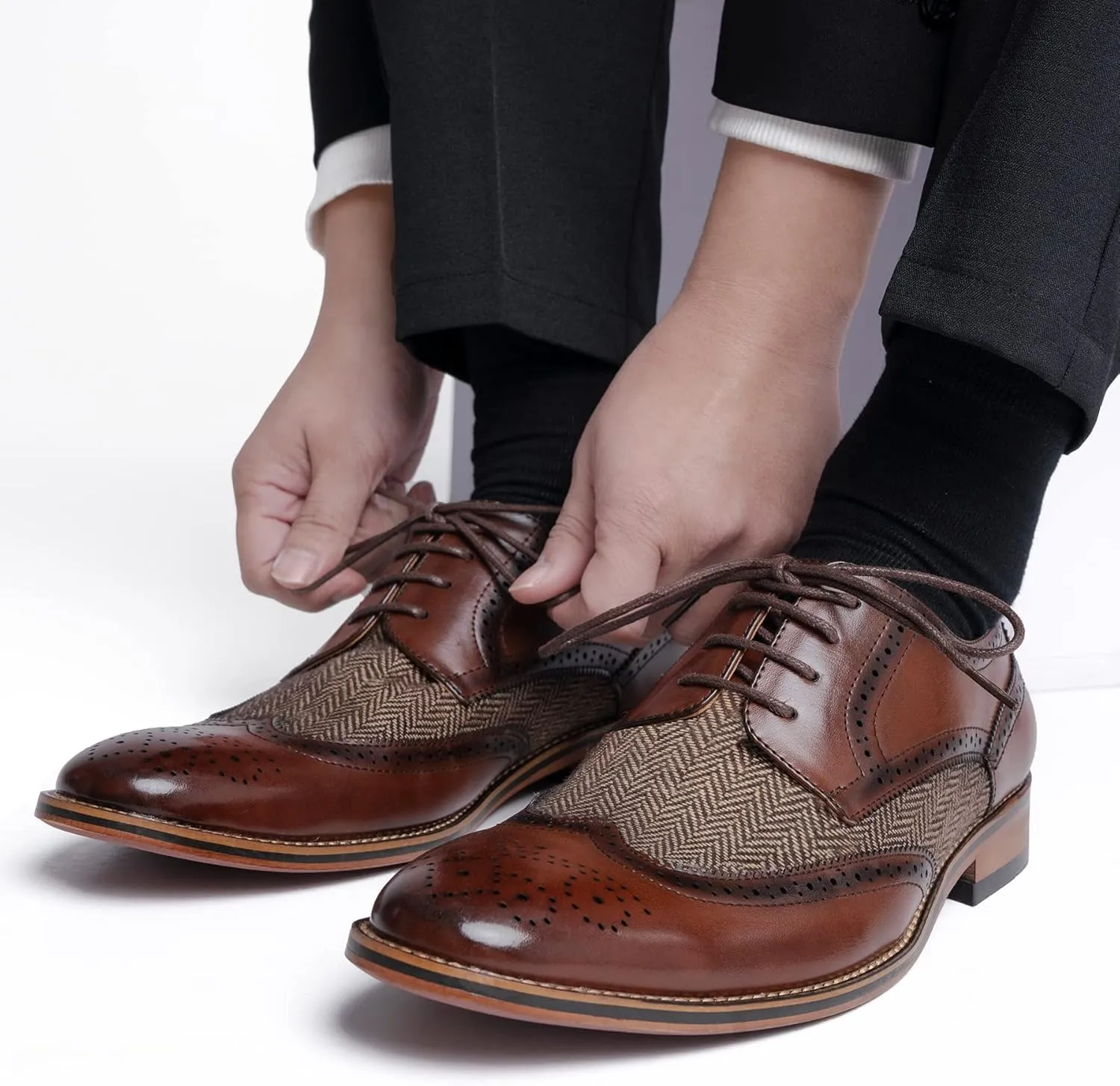 Goor Men's Oxfords Classic Wing Tip Casual Dress Shoes Comfortable Breathable Formal Leather Shoes Applicable to Business,Work,Party,Wedding,Daily Walk
