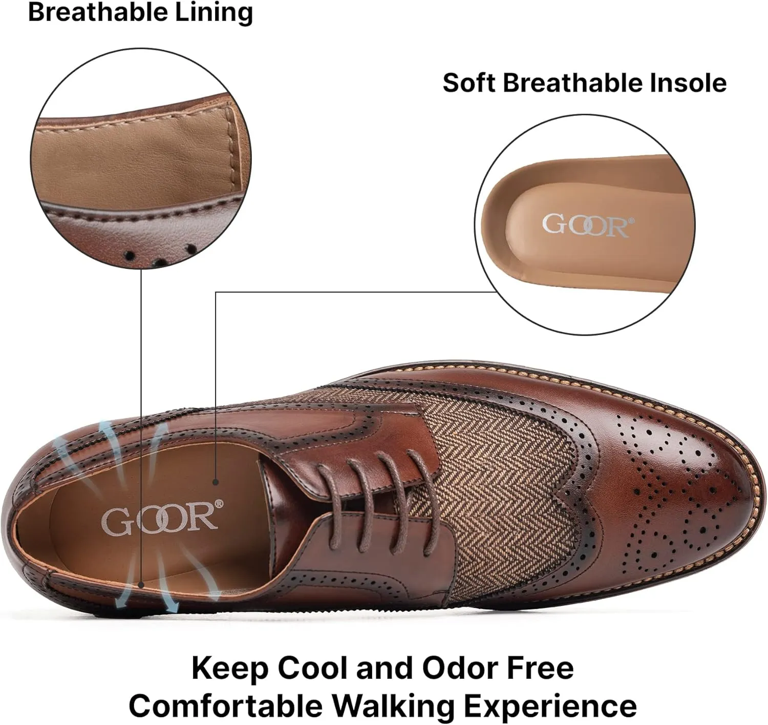 Goor Men's Oxfords Classic Wing Tip Casual Dress Shoes Comfortable Breathable Formal Leather Shoes Applicable to Business,Work,Party,Wedding,Daily Walk
